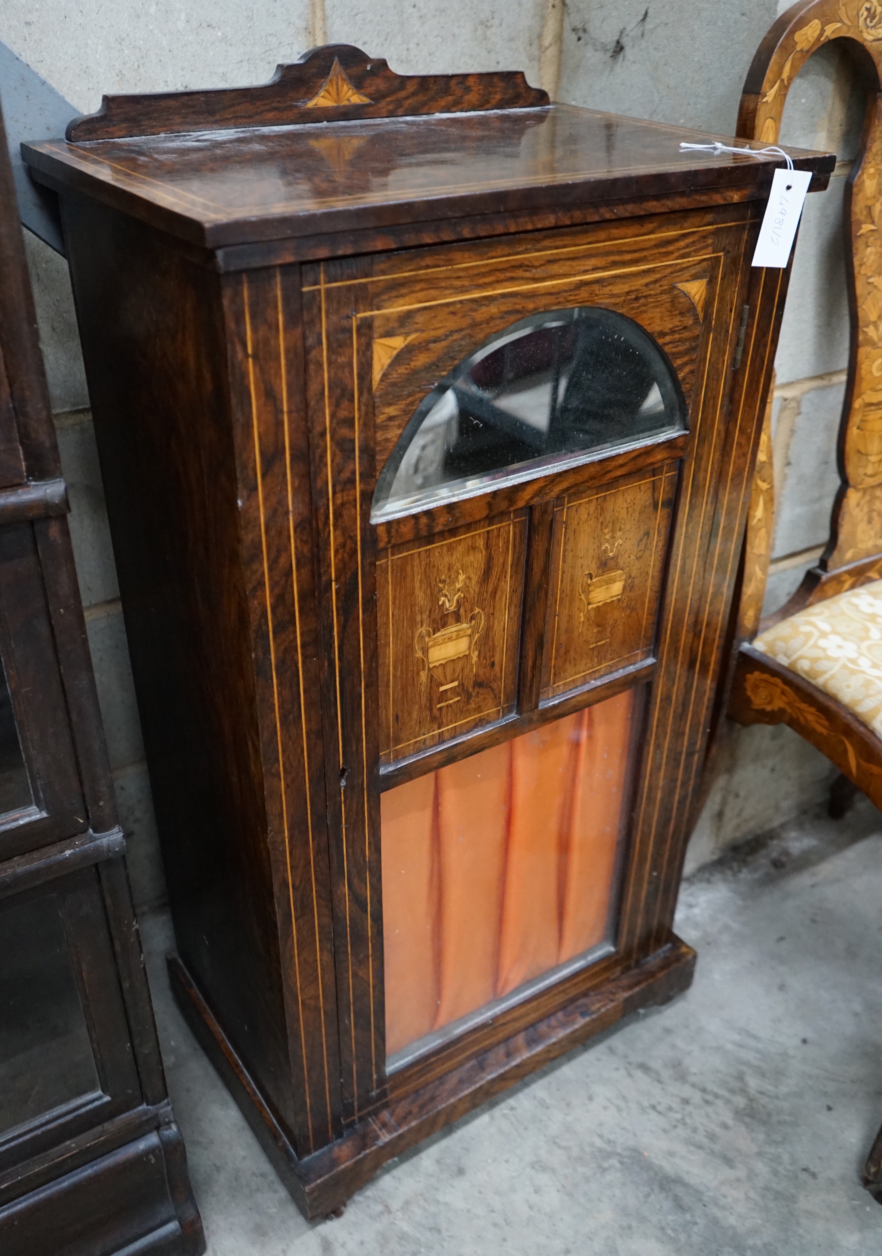 A late Victorian inlaid rosewood music cabinet, width 33cm depth 35m height 102cm